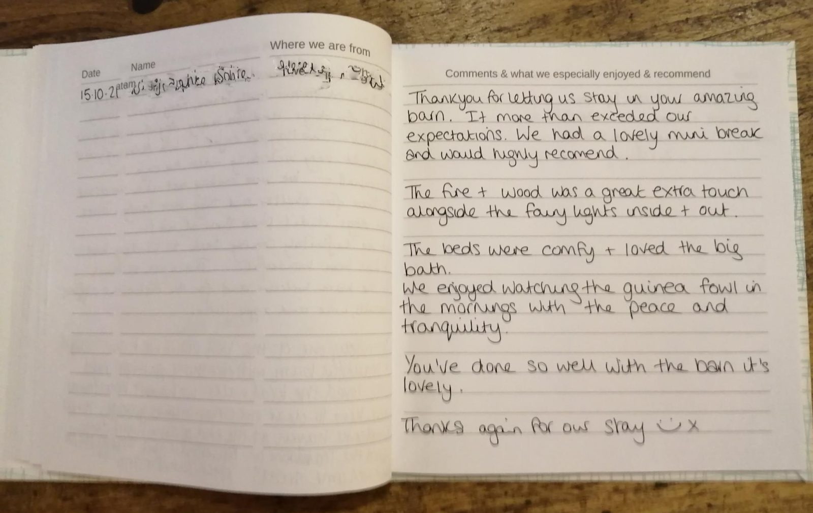 Manor House Barn Visitor Book