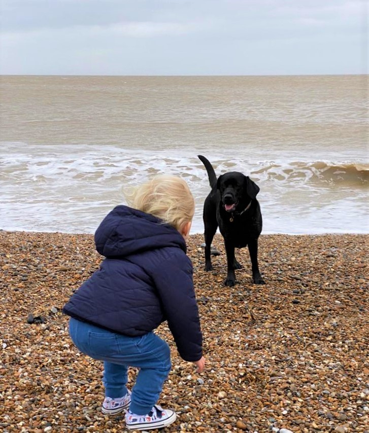 Aldeburgh Beach child Dog