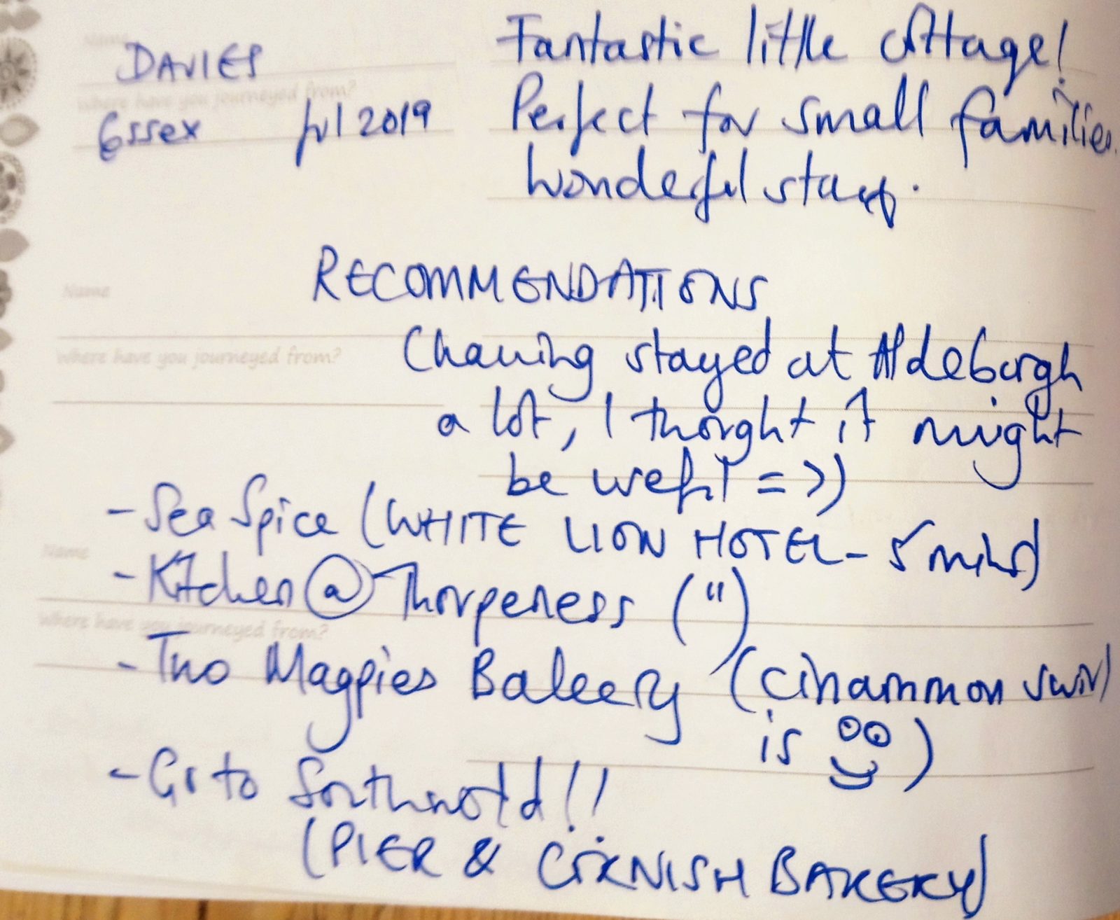 Tuckaway Cottage Visitor Book